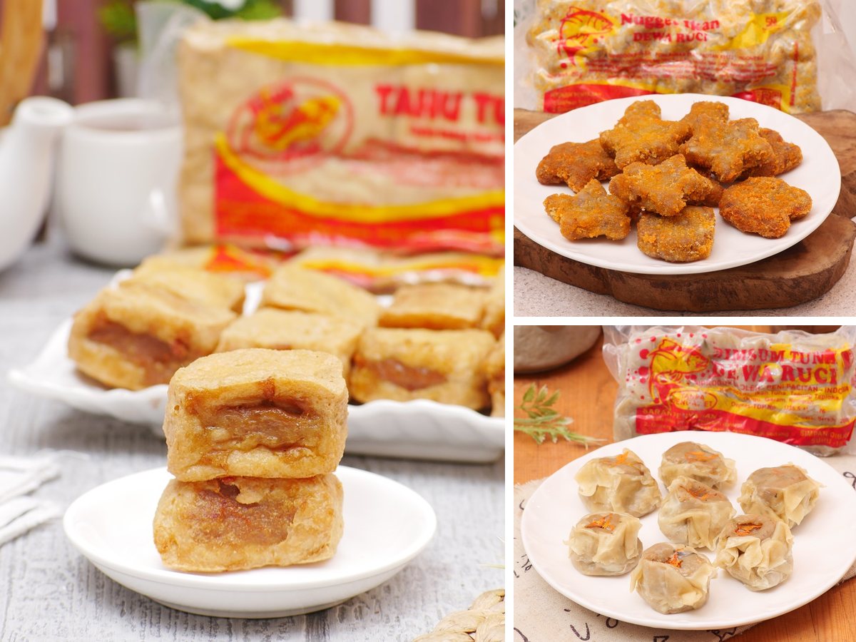 Tahu tuna Pacitan, nugget tuna, dan dimsum tuna Dewa Ruci bersama kemasan bekunya